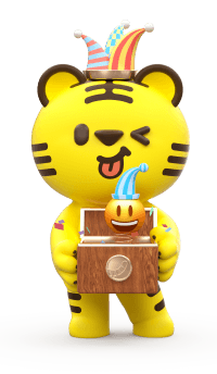 mascot holding musicbox